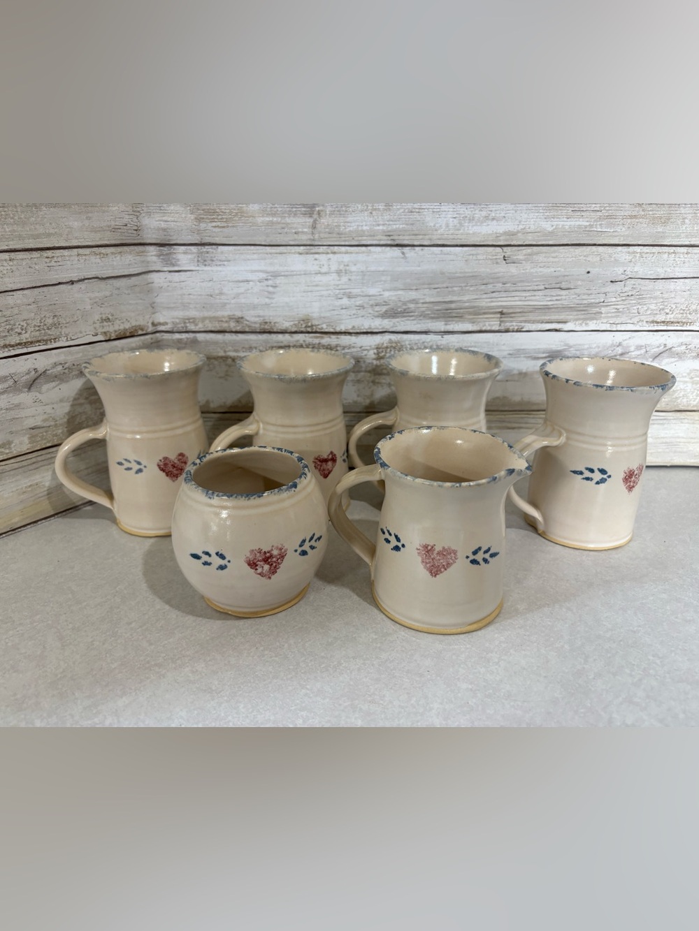 6pc handmade pottery cottagecore coffee cups with c&s